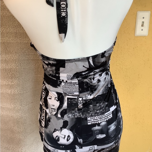 WOMANS FACES ON BLACK AND WHITE HALTER TOP - Picture 4 of 6